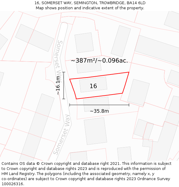16, SOMERSET WAY, SEMINGTON, TROWBRIDGE, BA14 6LD: Plot and title map