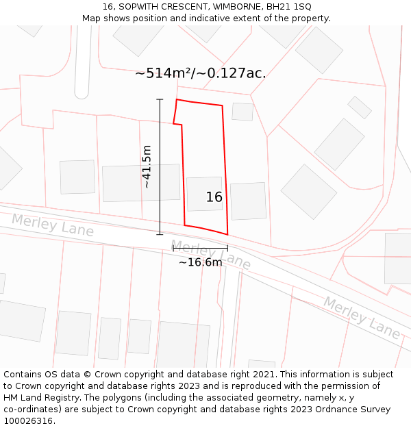 16, SOPWITH CRESCENT, WIMBORNE, BH21 1SQ: Plot and title map