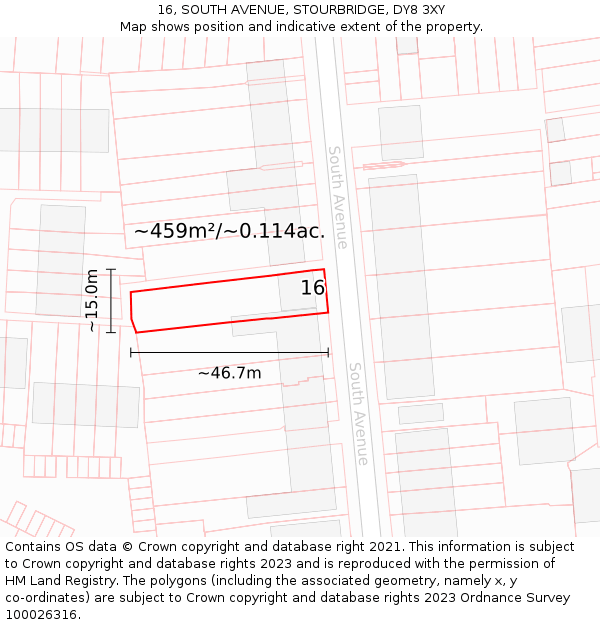 16, SOUTH AVENUE, STOURBRIDGE, DY8 3XY: Plot and title map