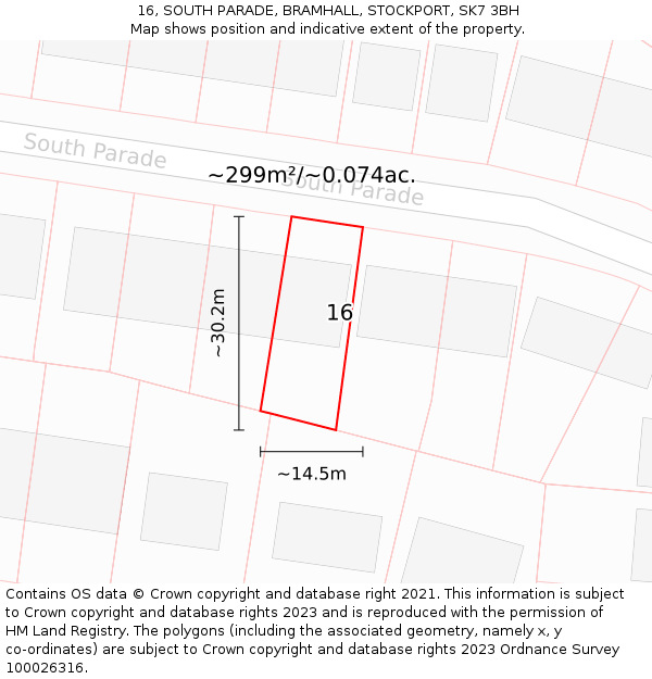 16, SOUTH PARADE, BRAMHALL, STOCKPORT, SK7 3BH: Plot and title map