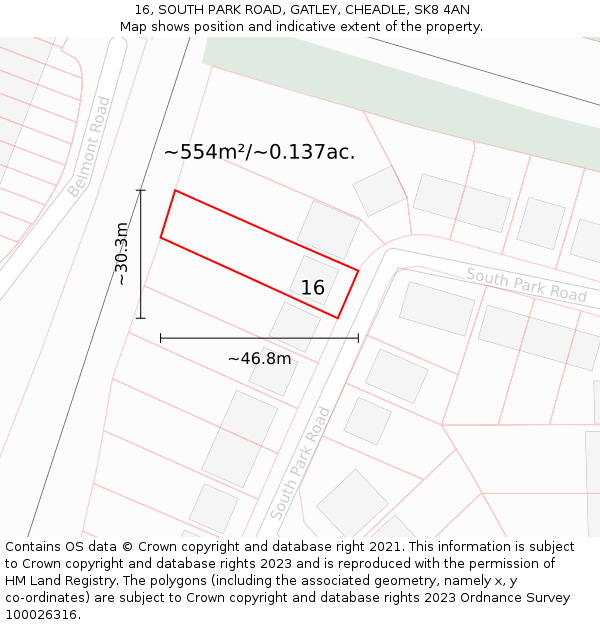 16, SOUTH PARK ROAD, GATLEY, CHEADLE, SK8 4AN: Plot and title map