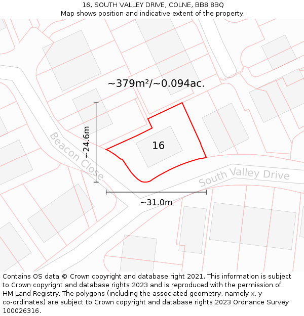 16, SOUTH VALLEY DRIVE, COLNE, BB8 8BQ: Plot and title map