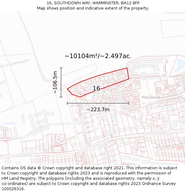 16, SOUTHDOWN WAY, WARMINSTER, BA12 8FP: Plot and title map
