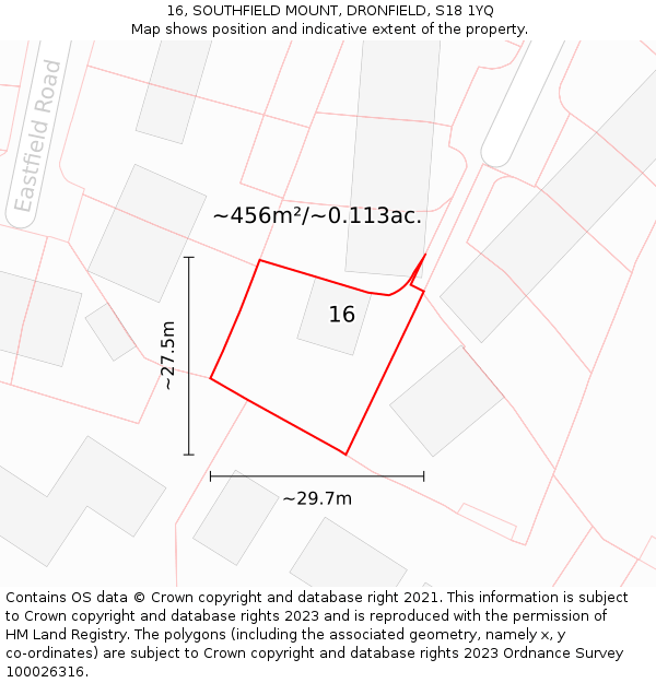 16, SOUTHFIELD MOUNT, DRONFIELD, S18 1YQ: Plot and title map