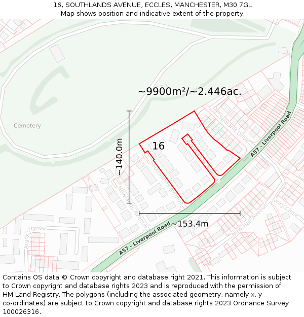16, SOUTHLANDS AVENUE, ECCLES, MANCHESTER, M30 7GL: Plot and title map