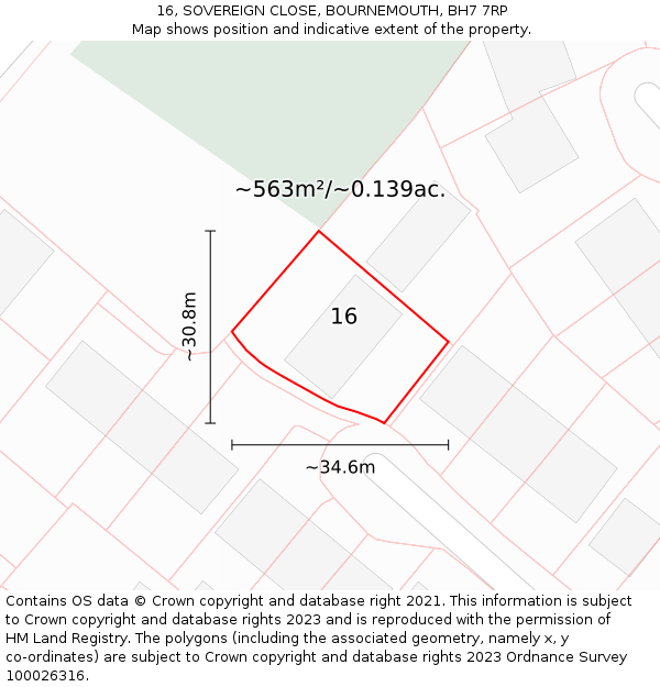 16, SOVEREIGN CLOSE, BOURNEMOUTH, BH7 7RP: Plot and title map