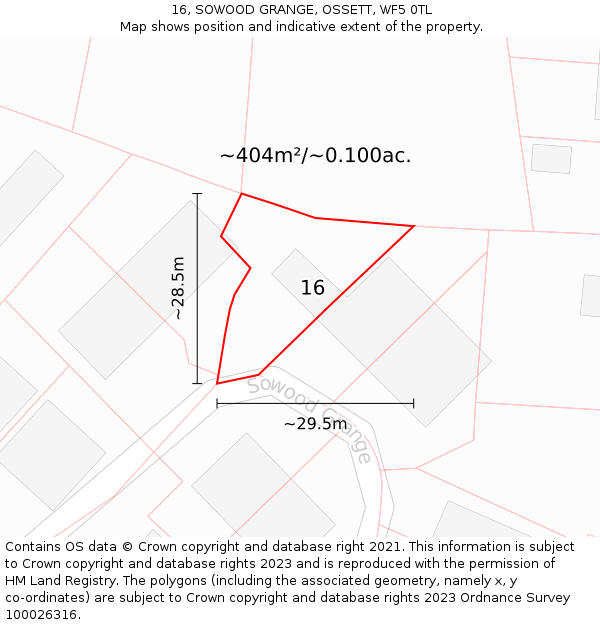 16, SOWOOD GRANGE, OSSETT, WF5 0TL: Plot and title map