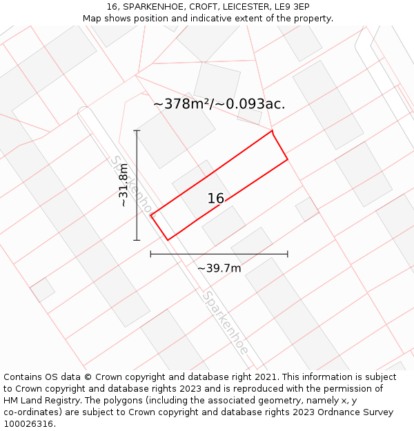 16, SPARKENHOE, CROFT, LEICESTER, LE9 3EP: Plot and title map