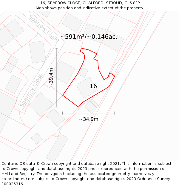 16, SPARROW CLOSE, CHALFORD, STROUD, GL6 8FP: Plot and title map
