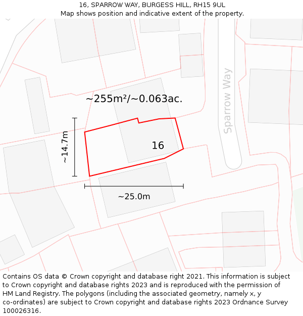 16, SPARROW WAY, BURGESS HILL, RH15 9UL: Plot and title map