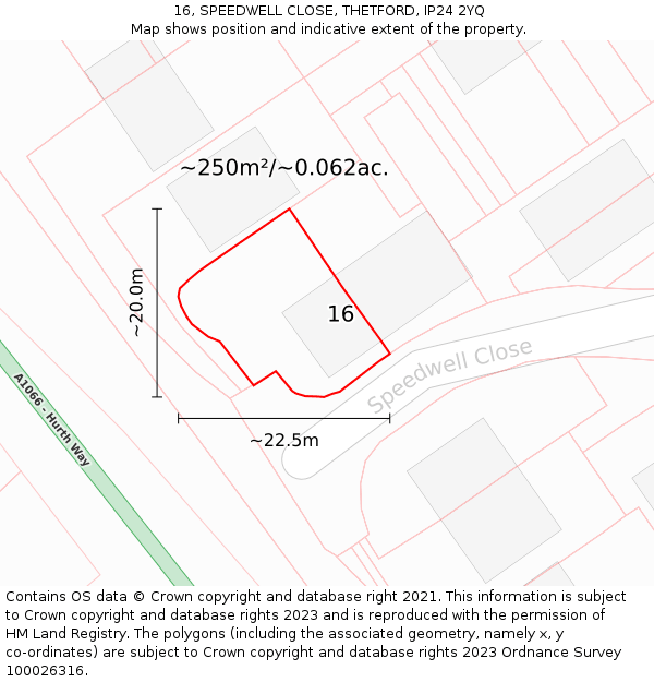 16, SPEEDWELL CLOSE, THETFORD, IP24 2YQ: Plot and title map