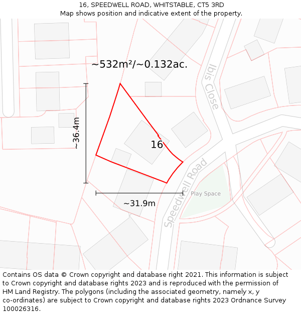 16, SPEEDWELL ROAD, WHITSTABLE, CT5 3RD: Plot and title map