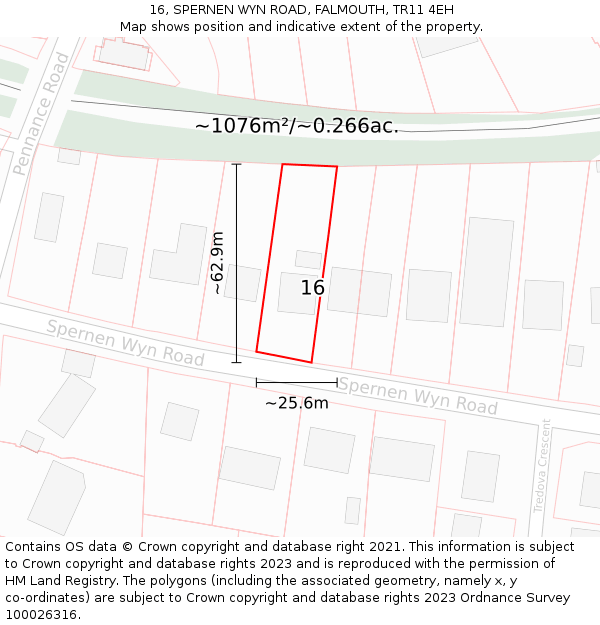 16, SPERNEN WYN ROAD, FALMOUTH, TR11 4EH: Plot and title map