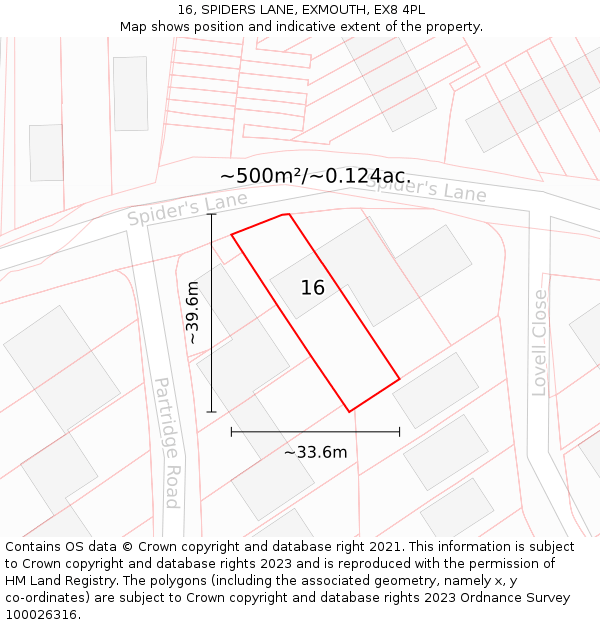 16, SPIDERS LANE, EXMOUTH, EX8 4PL: Plot and title map