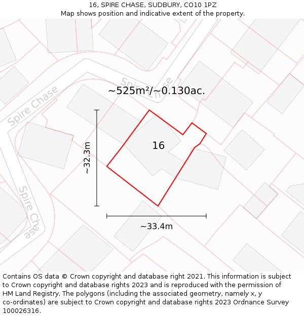16, SPIRE CHASE, SUDBURY, CO10 1PZ: Plot and title map