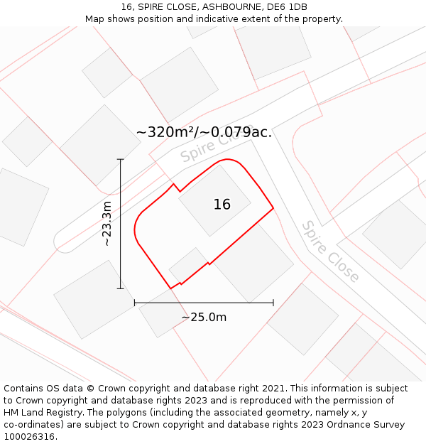16, SPIRE CLOSE, ASHBOURNE, DE6 1DB: Plot and title map