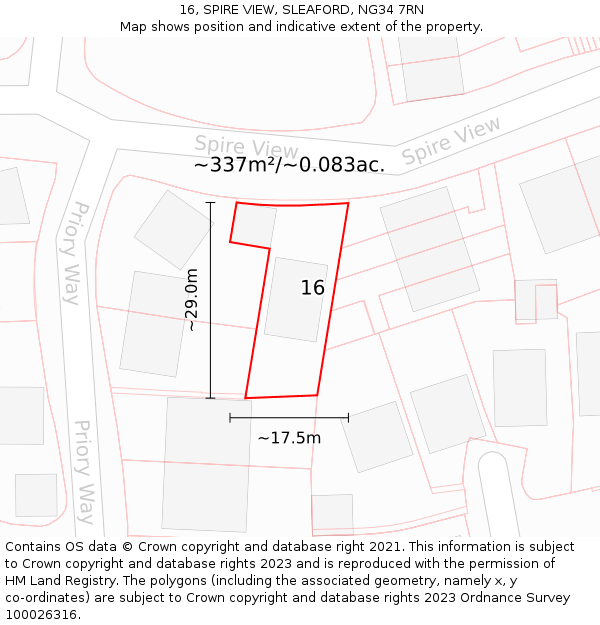 16, SPIRE VIEW, SLEAFORD, NG34 7RN: Plot and title map