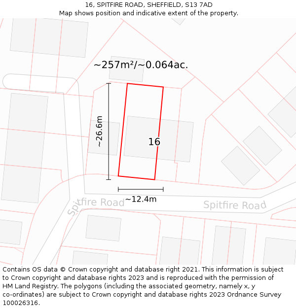 16, SPITFIRE ROAD, SHEFFIELD, S13 7AD: Plot and title map