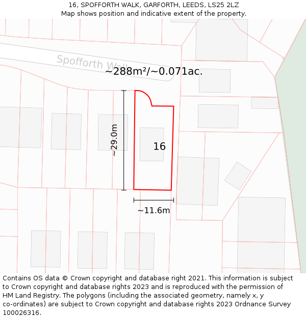 16, SPOFFORTH WALK, GARFORTH, LEEDS, LS25 2LZ: Plot and title map