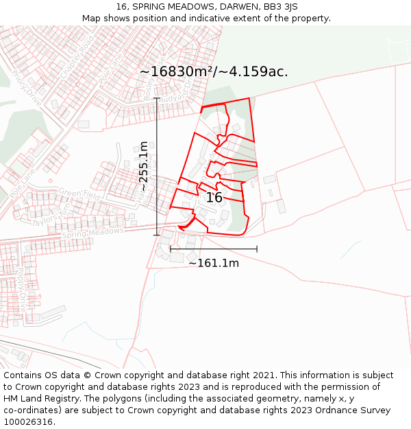 16, SPRING MEADOWS, DARWEN, BB3 3JS: Plot and title map