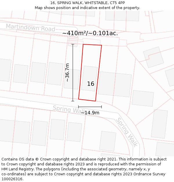 16, SPRING WALK, WHITSTABLE, CT5 4PP: Plot and title map