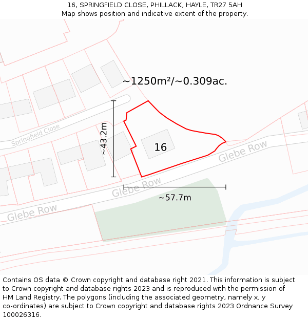 16, SPRINGFIELD CLOSE, PHILLACK, HAYLE, TR27 5AH: Plot and title map
