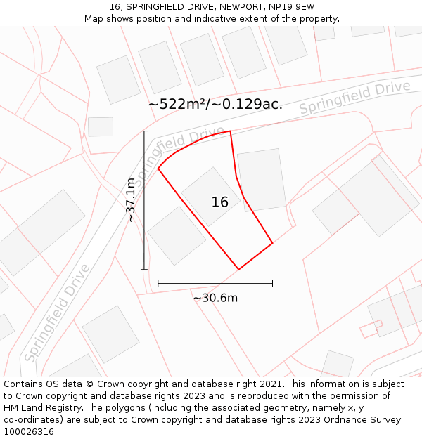 16, SPRINGFIELD DRIVE, NEWPORT, NP19 9EW: Plot and title map