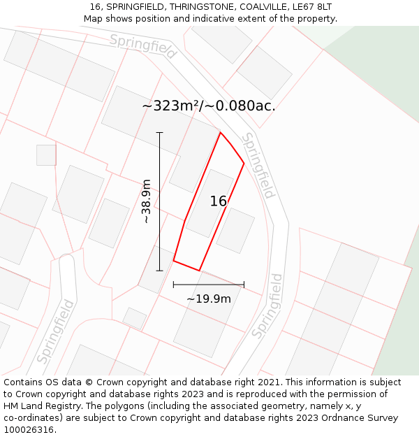 16, SPRINGFIELD, THRINGSTONE, COALVILLE, LE67 8LT: Plot and title map