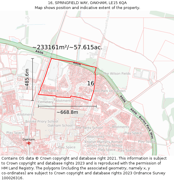 16, SPRINGFIELD WAY, OAKHAM, LE15 6QA: Plot and title map