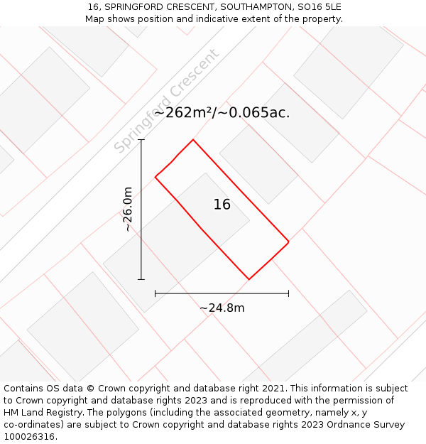 16, SPRINGFORD CRESCENT, SOUTHAMPTON, SO16 5LE: Plot and title map