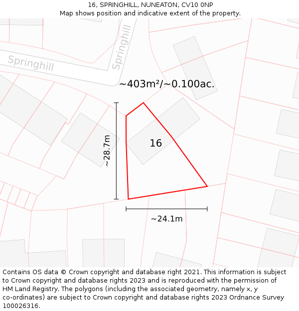 16, SPRINGHILL, NUNEATON, CV10 0NP: Plot and title map