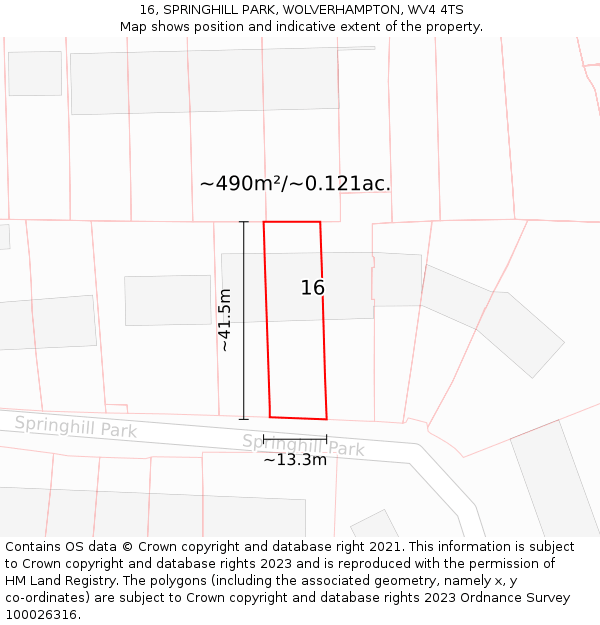 16, SPRINGHILL PARK, WOLVERHAMPTON, WV4 4TS: Plot and title map