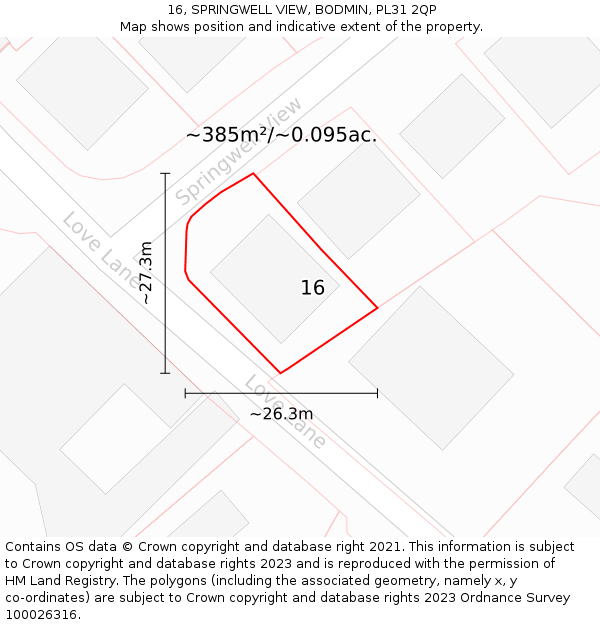 16, SPRINGWELL VIEW, BODMIN, PL31 2QP: Plot and title map