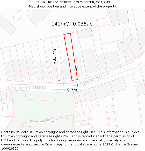 16, SPURGEON STREET, COLCHESTER, CO1 2NS: Plot and title map