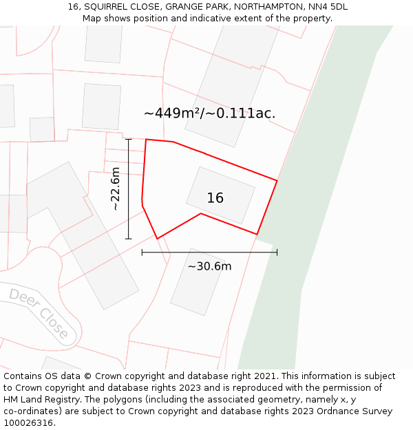 16, SQUIRREL CLOSE, GRANGE PARK, NORTHAMPTON, NN4 5DL: Plot and title map