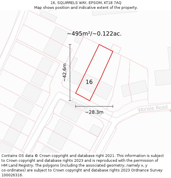 16, SQUIRRELS WAY, EPSOM, KT18 7AQ: Plot and title map