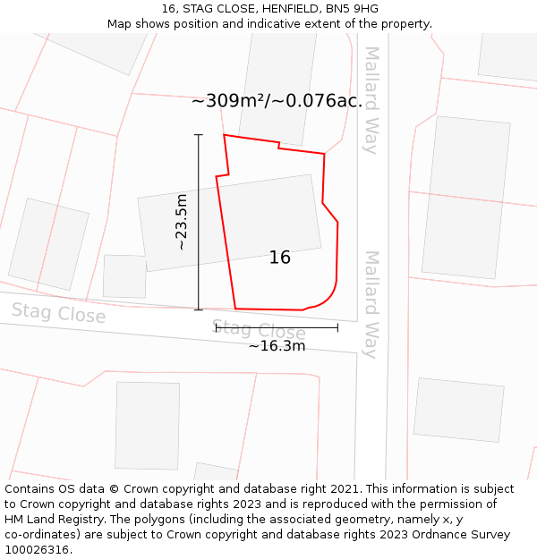 16, STAG CLOSE, HENFIELD, BN5 9HG: Plot and title map