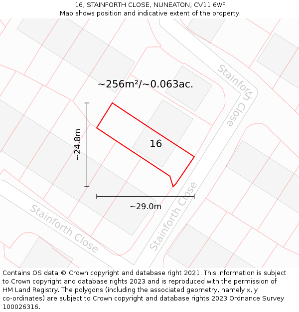 16, STAINFORTH CLOSE, NUNEATON, CV11 6WF: Plot and title map