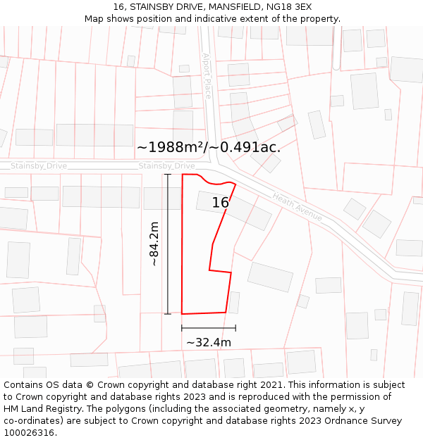 16, STAINSBY DRIVE, MANSFIELD, NG18 3EX: Plot and title map