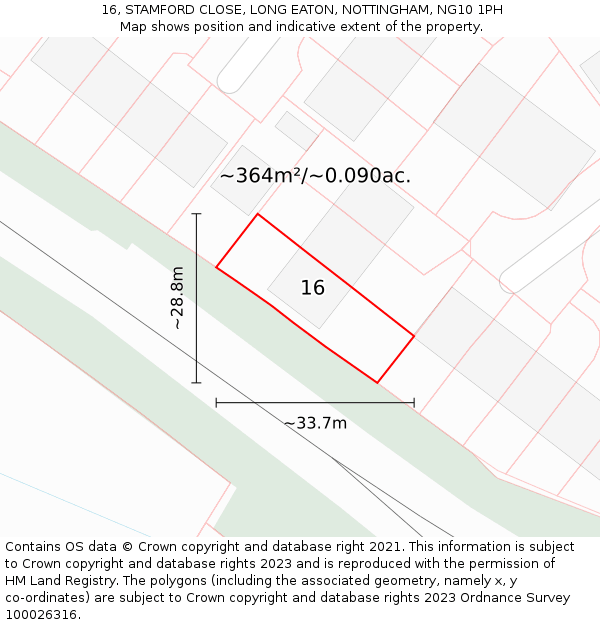 16, STAMFORD CLOSE, LONG EATON, NOTTINGHAM, NG10 1PH: Plot and title map