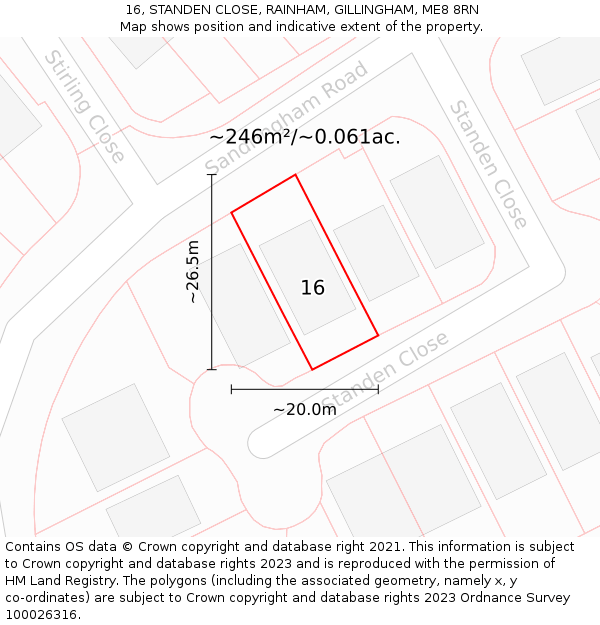 16, STANDEN CLOSE, RAINHAM, GILLINGHAM, ME8 8RN: Plot and title map