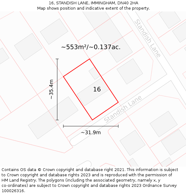 16, STANDISH LANE, IMMINGHAM, DN40 2HA: Plot and title map