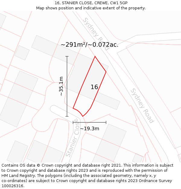 16, STANIER CLOSE, CREWE, CW1 5GP: Plot and title map
