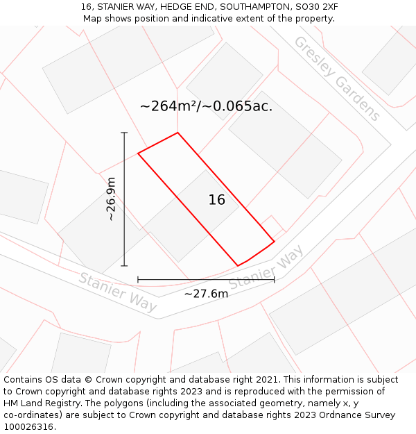 16, STANIER WAY, HEDGE END, SOUTHAMPTON, SO30 2XF: Plot and title map