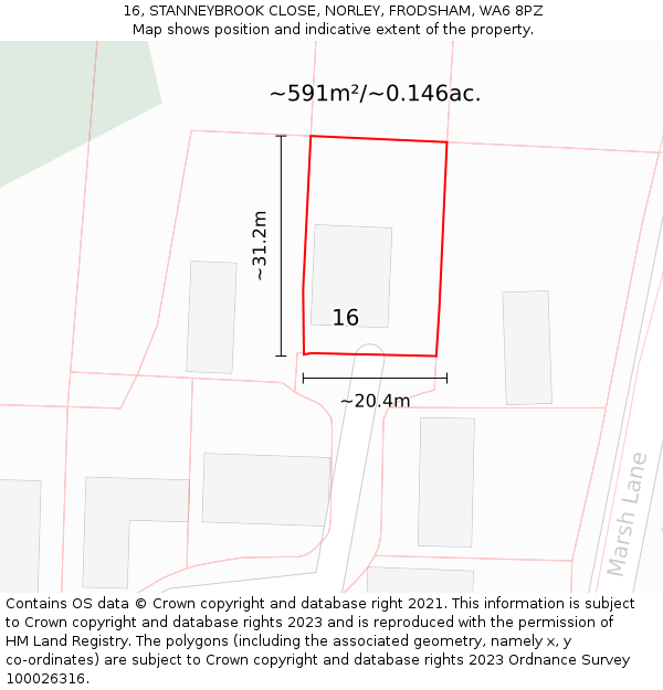 16, STANNEYBROOK CLOSE, NORLEY, FRODSHAM, WA6 8PZ: Plot and title map