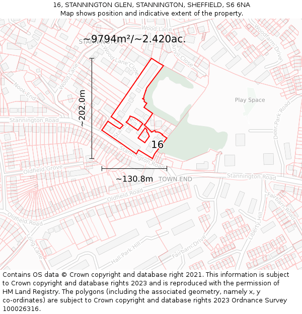 16, STANNINGTON GLEN, STANNINGTON, SHEFFIELD, S6 6NA: Plot and title map