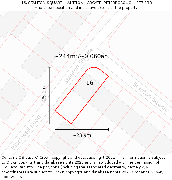 16, STANTON SQUARE, HAMPTON HARGATE, PETERBOROUGH, PE7 8BB: Plot and title map