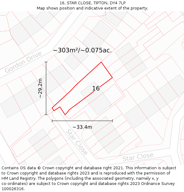 16, STAR CLOSE, TIPTON, DY4 7LP: Plot and title map