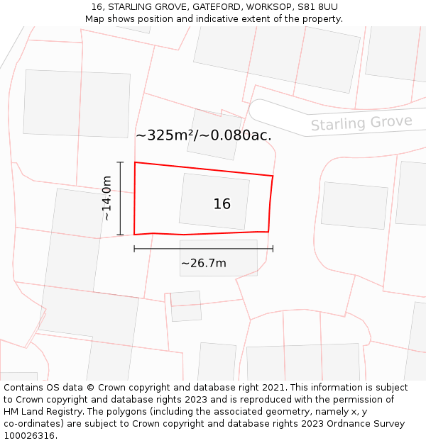 16, STARLING GROVE, GATEFORD, WORKSOP, S81 8UU: Plot and title map