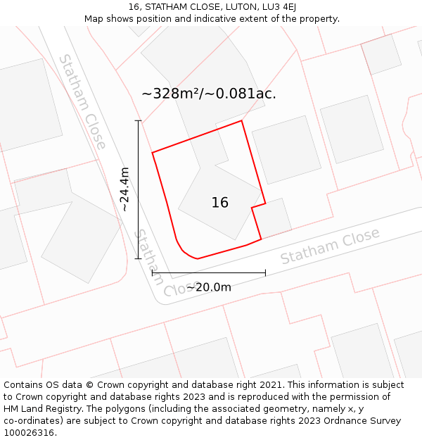 16, STATHAM CLOSE, LUTON, LU3 4EJ: Plot and title map